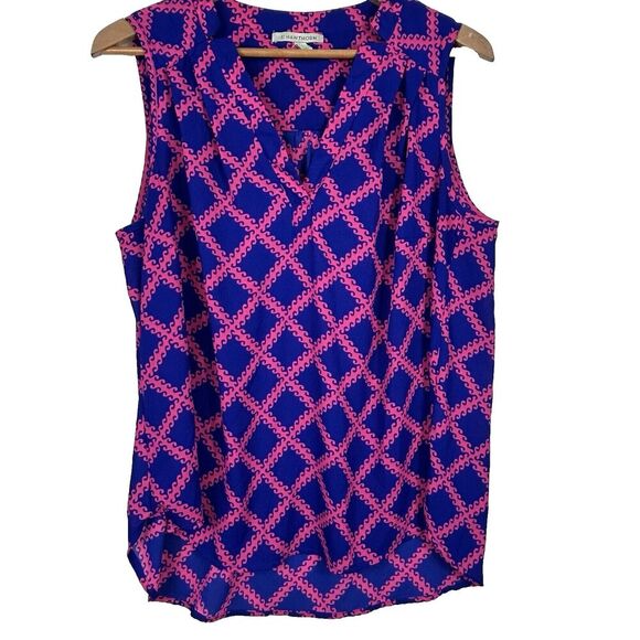 41 Hawthorn Sleeveless Blouse 1X Vibrant Blue Pink Geometric Chiffon Career‎ - Picture 1 of 8